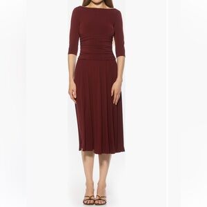 Alexia Admor Burgandy Midi Dress Jada Fit and Flare Size XL